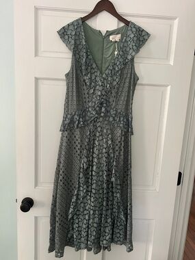 Anthropologie Sage Green Lace Ruffle Midi Dress with V-Neck -NWT